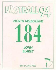 1994 Select AFL Stickers #184 John Blakey Back